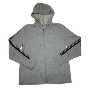 Juicy Couture Women’s Large Zip Up Hoodie Sweatshirt Sparkly Striped Sleeves